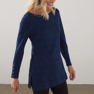 Chico’s Pima Cotton Button Sleeve Checker Womens Tunic Size 3 (XL) classic chic